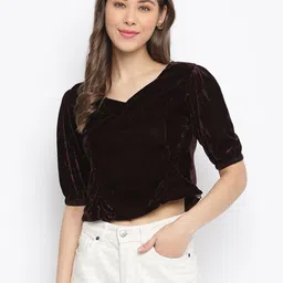 Brown Velvet Crop Top-image-9