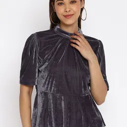 Mayra Grey A-Line Velvet Top-image-84