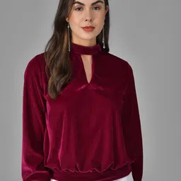 VAARARO Solid Round Neck Velvet Top-picture-34
