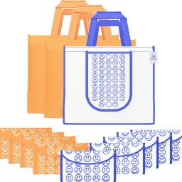 Pack of 12 Smile Foldable Grocery/Shopping Bags For Women | Orange & White Blue-image-95