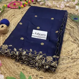 Art Silk Embroidered Dark Blue Women Dupatta-image-23