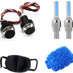 Bike Handle Bar Indicator 2 Piece, Tyre Led 2+2 Motion Sensor 4 Piece, Pollution Half Mask 1 Piece, Micro Fiber Clean Hand Glove Duster 2 Piece Combo-11