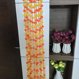 Pom Pom door hanging torans/Wall hangings/Latkans for Decoration Approx 4 ft- Pack of 10 Strings with golden hanging bells Toran-image-24