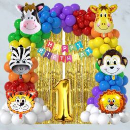 Multicolor Jungle Theme Decoration Kit - 1YR Happy Birthday Celebration-image-71