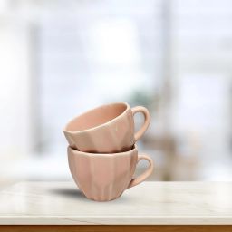 Pack of 2 Ceramic Diamond Cut Peach' Stoneware Ceramic Cappuccino Cup Coffee Mugs with Handle-image-20