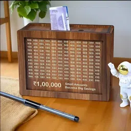 Wooden Money Saving Box | Cash Saver Money Box with Counting Target Coin Bank Coin Bank-37