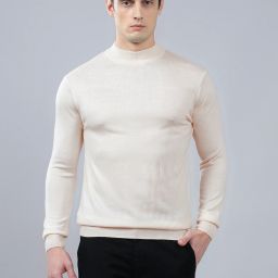 Men Solid Round Neck White Sweater-image-78