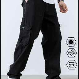 Men Relaxed Fit Mid Rise Black Jeans-image-25