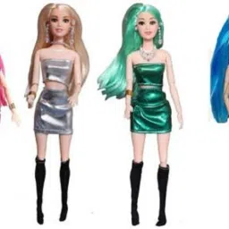 Max Party Doll Combo Set (Pack of 4) with Foldable Hands & Legs plus Beautiful Accessories (Blue, Green, Pink, Silver)-19