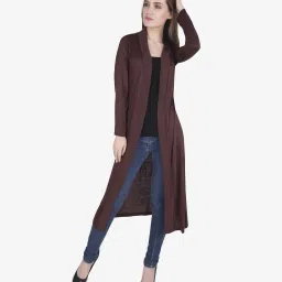 Women Full Sleeve Brown Shrug-image-1