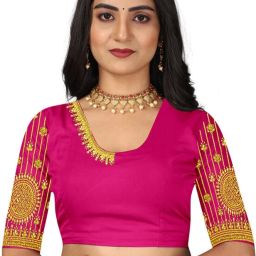 Unstitched Art Silk Blouse Material Embroidered-image-69