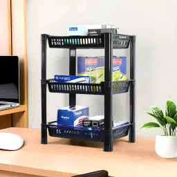 3-Tier Multipurpose Racks For Storage | Kids Toy Organizer | Black Plastic Open Book Shelf-19