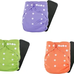 Waterproof Reusable Washable Cloth Diaper Nappies with Insert - L - XL (Pack of 3 diaper + 3 Inserts)-image-82