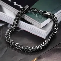 Metal, Silver, Alloy, Stainless Steel, Steel Platinum, Rhodium, Black Silver Bracelet-30