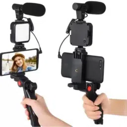 icall Mobile Vlogging Kit with Microphone Tripod Stand and LED Light Vlogging Mobile Tripod Kit image 2