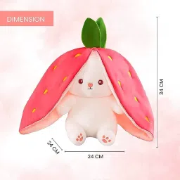 bitsu bobsu Reversible Bunny Plush Toy - Trendy Rabbit in a Strawberry Soft Toy- 34 cm image 3