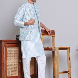jompers Men Silk Blend Kurta Pyjama Ethnic Jacket Set-picture-15