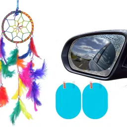 Combo Ring Handmade Beaded Down & Feather-Fill Dream Catcher For Car, Room Wall Hanging, Balcony Wool Wind-Chime Decorative Showpiece Ornament And Car Rear-View Mirror Film Anti-Fog Membrane Waterproof Rainproof Anti-Glare Film Sticker Combo-image-96
