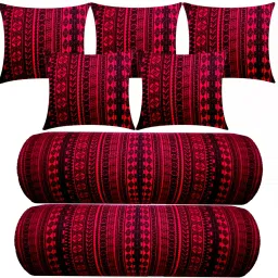 Combo Set Of 5 Cushion 2 Microfibre Geometric Bolster Pack of 7-17