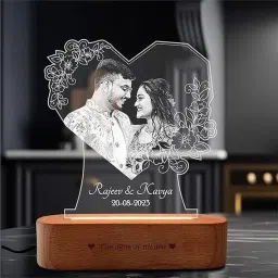 mystica Heart-Shaped 3D LED Acrylic Night Lamp with Custom Photo, Name & Date Engraving Table Lamp image 3
