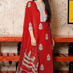 Women Cotton Rayon Kurta Pant Dupatta Set-picture-11