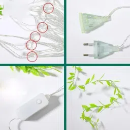 artificial leaf curtain led string light, 100 leds, 8 modes, remote control 100 LEDs 3 m Yellow Flickering, Steady String Rice Lights image 4
