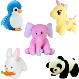 Soft Toys Combo for Kids in Low Budget / Unicorn, Panda, Rabbit with Carrot, Penguin, Pink Baby Elephant - 28 cm-image-18