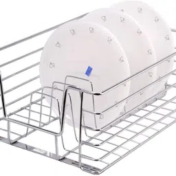 Stainless Steel High Grade Stainless Steel Kitchen Plate Basket | Kitchen Organizer Rack | Modular Kitchen Cabinet (15W x 20D x 4H inches) | Storage Basket-picture-16