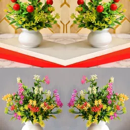 Set of 4 Natural Design Multicolor Flower Plant for Decoration Multicolor Wild Flower Artificial Flowerwith Pot-23