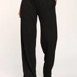 aumbe Women Relaxed Black Polycotton Trousers-picture-0