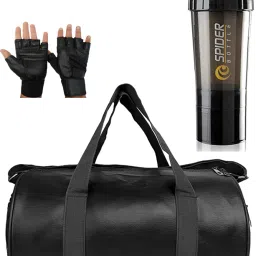 15 L Gym Duffel Bag - Gym Bag Combo Gym Bag & Sports Bag with Gloves & Shaker blue Bottle - Black-image-30