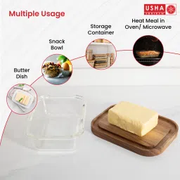 usha shriram Borosilicate Glass Container With Wooden Lid, Storage Box With Board(Dark Brown) Butter Dish image 4