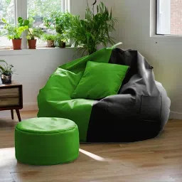 4XL Bean Bag with Footrest & Cushion Ready to Use with Beans ( Green::Black-4XL) Bean Bag SofaWith Bean Filling-24
