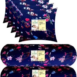 Combo Set Of 5 Cushion And 2 Microfibre Floral Bolster Pack of 7-image-96