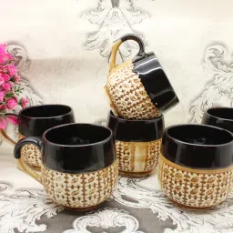 Pack of 6 Ceramic Tea/Coffee Cups Round Shape Handcraft Big Size 200 ML vs3-2