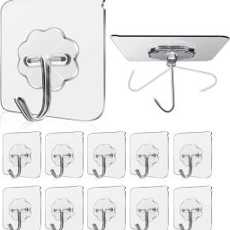 Wall hooks-Strong Adhesive Hooks for Kitchen & Bathroom-Nail Free Sticky Hangers Hook 10-12
