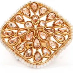 Gold Plated Handcrafted Kundan Statement Finger Ring Alloy Gold Plated Ring-image-81