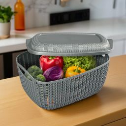 M 25 Plastic Basket for Storage Vegetables and Fruits with Lid | Grey Plastic Fruit & Vegetable Basket-image-50