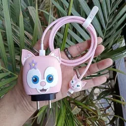 RODIAN Charger Cover for Samsung 25W Type C Adapter 360 Full Protection Cute Pink Cat Cable Protector-image-37