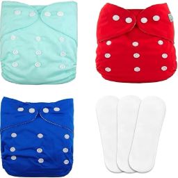 [Pack of 3 Pocket Cloth Diaper with 3 White Insert Pad] / Washable Baby Cloth Diaper / Reusable Nappy for Kids of age (0-24 months) (Multicolor)-25