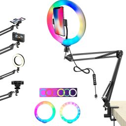 BROLAVIYA New Crystal 3D LED 10 Inch RGB Ring Light, 2 Way Base Clamp, 1/4 Inch Ball Head Mobile Holder-23