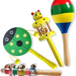 Wooden Non Toxic Colourful Rattle Toys for Newborn Baby, Musical Infant Toy, Gift Set for for Babies, Toddler, Child of Age 1-3-6-9-12 Months (Set of 4, Multicolor)-picture-10