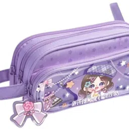 3 Poket Soft and Stylish Zipper Stationary Pouch for School and College Kids with Transparent Print Art Canvas Pencil Box-7