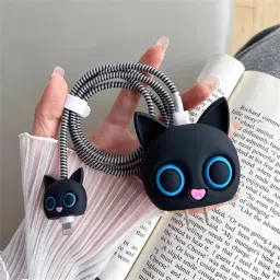 ProLook Black Cat Adapter Cover For iPhone Charger 18/20W with 360°Protection & With Cable Protector-image-66