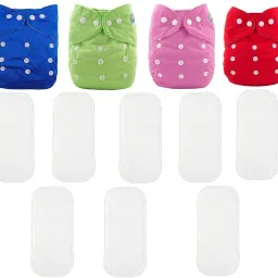[Pack of 4 Pocket Cloth Diaper with 8 White Insert Pad] / Washable Baby Cloth Diaper / Reusable Nappy for Kids of age (0-24 months) (Multicolor)-14