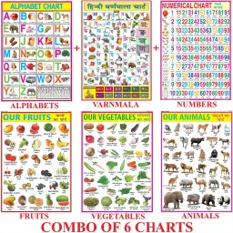 All in One Educational Charts for Kids | English Alphabet, Hindi Varnmala, Numbers, Fruits, Vegetables & Animals | Combo of 6 | Size - 70x100 cm (Large) | 70 x 100 cm | Non-Tearable and Waterproof Product Bundle – 25 February 2022 Fine Art Print-16