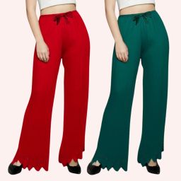 Pack of 2 Women Regular Fit Red, Green Lycra Blend Trousers-image-49