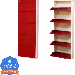 24 Inches wide Five Door Powder Coated Wall Mounted Metallic Ivory Brick Red Metal, Metal, Metal Shoe Rack-10