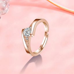Classy Engagement Adjustable Ring For Women & Girls Stainless Steel Cubic Zirconia Silver Plated Ring-image-79