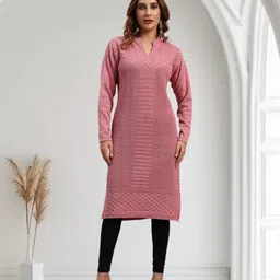 hemlock Women Self Design Wool Straight Kurta-picture-16